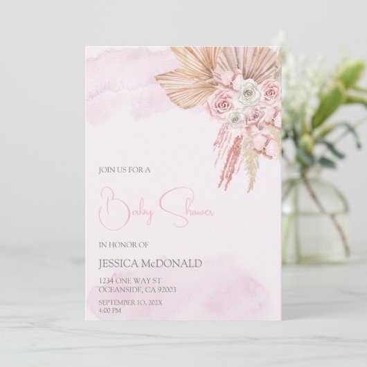 Rosa Babydusche Einladung (Stehend Vorderseite)