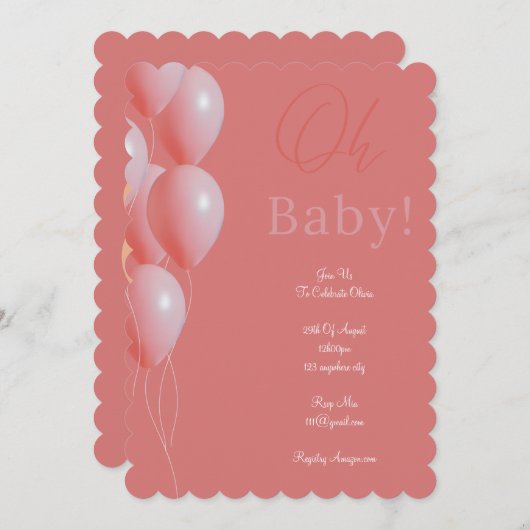 Rosa-Babydusche Einladung (Vorne/Hinten)