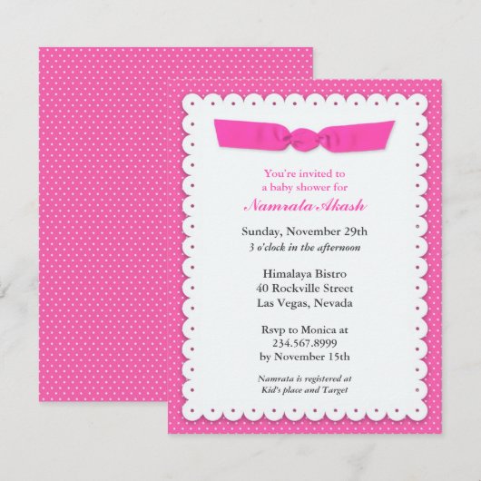 Rosa Babydusche Einladung (Vorne/Hinten)