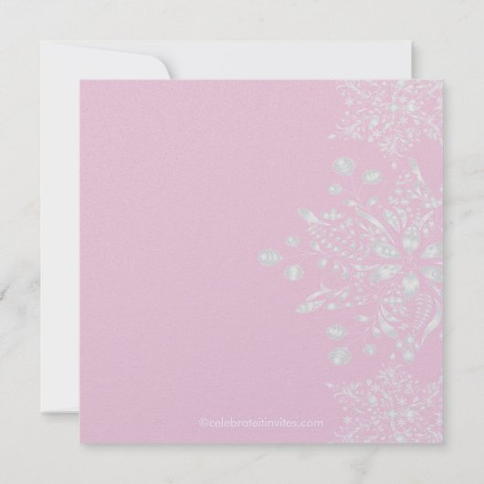 Rosa Babydusche Einladung Winterschneeflocken (Rückseite)