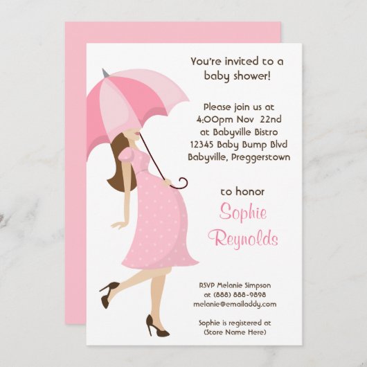 Rosa Babydusche Einladung zur Mädchen (Vorne/Hinten)