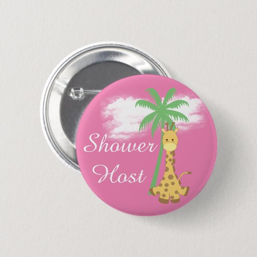 Rosa Babydusche Gastgiraffen Abzeichen Button (Vorne & Hinten)