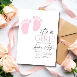 Rosa Babyfüße Baby Shower Mädchen Minimalistische  Einladung