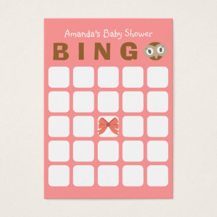 Rosa Babyparty-Bingo-Karte des Eulen-Mädchen-5x5