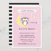 Rosa Babyparty-Einladung der kleinen Eulen-| Einladung (Vorne/Hinten)