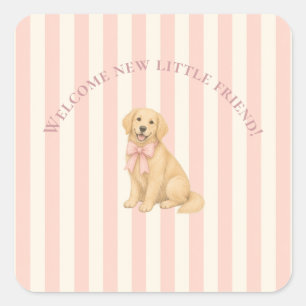Rosa Babyparty für Golden Retriever Quadratischer Aufkleber