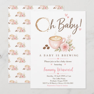 Rosa Babyparty-Kaffee Ein Baby ist im Anflug Einladung