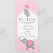 Rosa Babyparty laden - Mutter-u. Baby-Elefant ein Einladung (Vorne/Hinten)