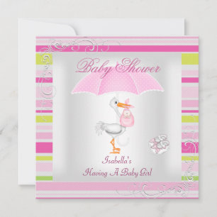 Rosa Babyparty Mädchen Regenschirm Candy Stripe Einladung