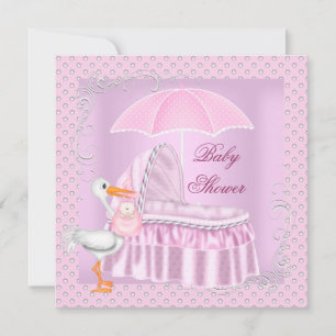 Rosa Babyparty Mädchen Regenschirm Wiege Einladung