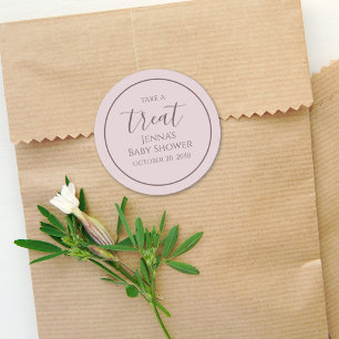 Rosa Babyparty Minimalistische Kalligrafie Schrift Runder Aufkleber