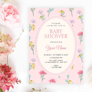 Rosa Babyparty mit Blumenmuster Einladung
