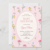 Rosa Babyparty mit Blumenmuster Einladung (Vorderseite)