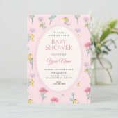 Rosa Babyparty mit Blumenmuster Einladung (Stehend Vorderseite)