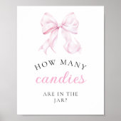 Rosa Babyparty Wie viele Schleifen Tischschild Poster (Vorne)