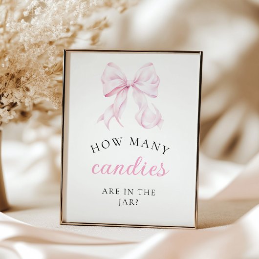 Rosa Babyparty Wie viele Schleifen Tischschild Poster