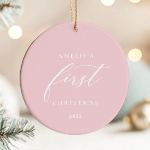 Rosa Baby's erstes Weihnachtsfoto-Ornament Keramik Ornament