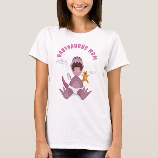Rosa Babysaurus-Mama T-Rex T-Shirt (Vorderseite)