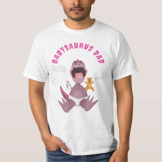 Rosa Babysaurus Papa T-Rex T-Shirt (Vorderseite)