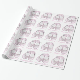 Rosa Babyschuhe Baby Shower Geschenkpapier