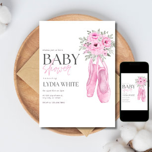Rosa Babyschuhe Baby Shower Minimalistin Ballet Mä Einladung