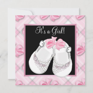 Rosa Babyschuhe Rosa Schwarze Babymädchen-Party Einladung
