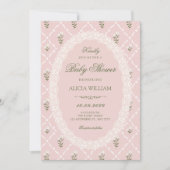 Rosa Babyshower mit Blumenmuster Einladung (Vorderseite)
