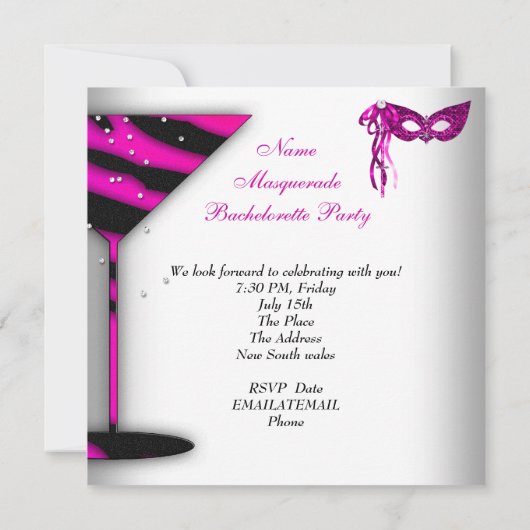 Rosa Bachelorette Masquerade Weiße Schuhe mit hohe Einladung (Rückseite)