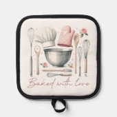 Rosa Backen mit Liebe-Angebot Topflappen (Vorderseite)