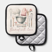 Rosa Backen mit Liebe-Angebot Topflappen (Vorderseite/Rückseite)