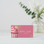 Rosa Bäckerei Glitzer Cupcakes Barcode Visitenkarte (Stehend Vorderseite)