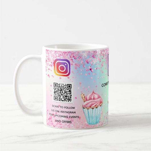 Rosa Bäckerei Glitzer cupcakes Logo qr Kaffeetasse (Links)