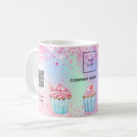 Rosa Bäckerei Glitzer cupcakes Logo qr Kaffeetasse (Vorderseite Links)