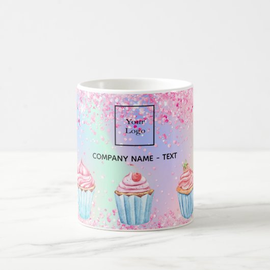 Rosa Bäckerei Glitzer cupcakes Logo qr Kaffeetasse (Mittel)