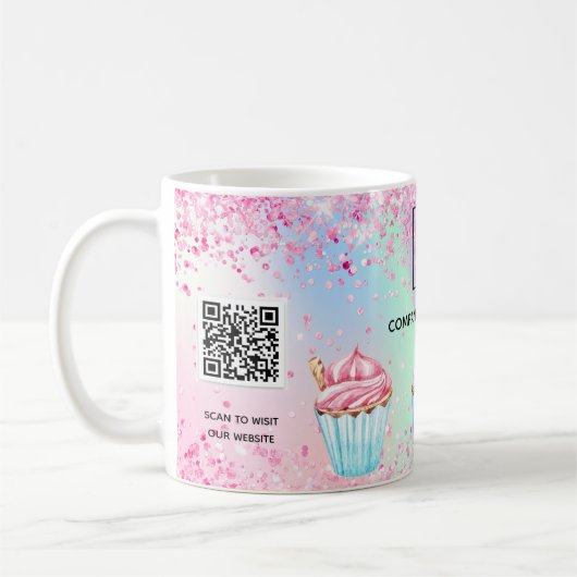 Rosa Bäckerei Glitzer cupcakes Logo qr Kaffeetasse (Links)