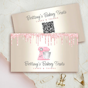 Rosa Backmischermaschinen-Glitter auf goldenem QR- Visitenkarte