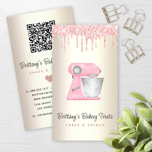 Rosa Backmischermixer Glittertropfen QR-Code Gold Visitenkarte
