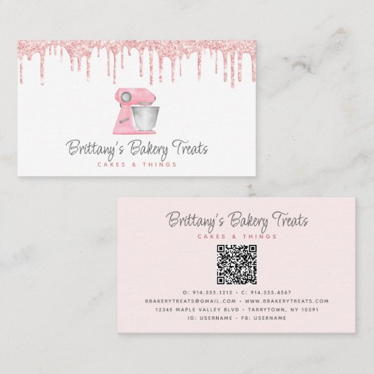 Rosa Backmischermixer Glittertropfen QR-Code Visitenkarte (Vorne/Hinten)