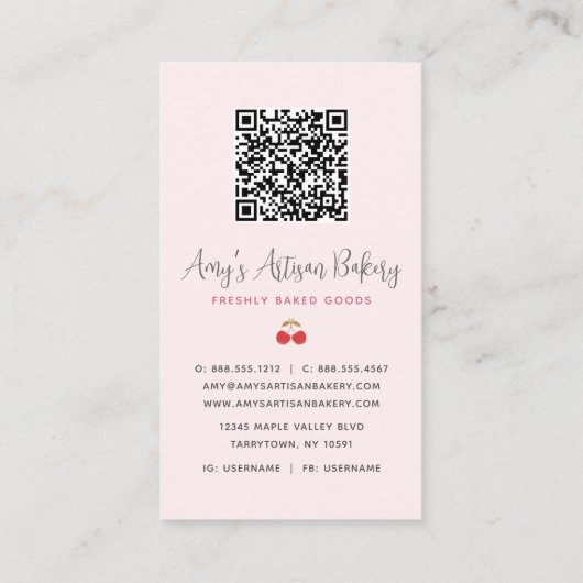 Rosa Backmischermuster-Strichcode QR-Code Visitenkarte (Rückseite)