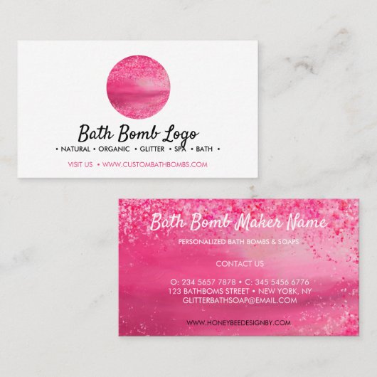 Rosa-Badebombe Visitenkarte (Vorne/Hinten)