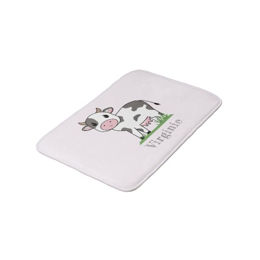 Rosa Badematte mit Niedlicher Kuh (Schrägansicht)