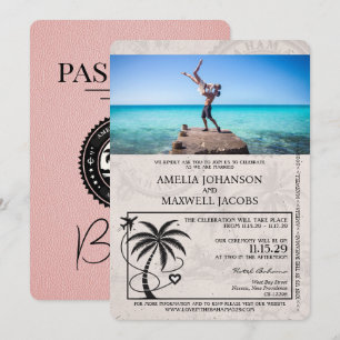 Rosa Bahamas Reisepass Hochzeits-Einladung Einladung