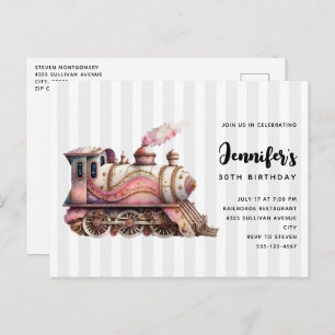 Rosa Bahn Motor Vintag Steampunk Stil Geburtstag Einladungspostkarte