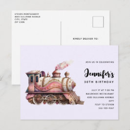 Rosa Bahn Motor Vintag Steampunk Stil Geburtstag Einladungspostkarte