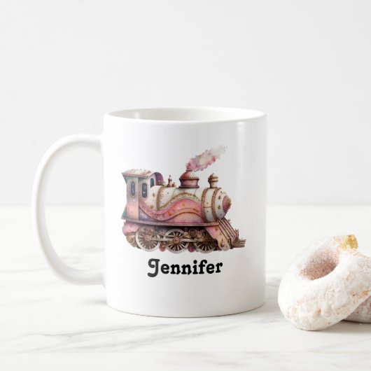 Rosa Bahn Motor Vintag Steampunk Stil Kaffeetasse (Mit Donut)