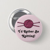 Rosa Ball des Garns u. der Stricknadeln Button (Vorne & Hinten)
