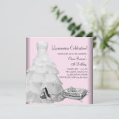 Rosa Ball Gown High Heel Shoes Pink Quinceanera Einladung (Stehend Vorderseite)