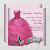 Rosa Ball Gown High Heel Shoes Pink Quinceanera Einladung (Vorne/Hinten)