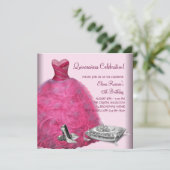 Rosa Ball Gown High Heel Shoes Pink Quinceanera Einladung (Stehend Vorderseite)