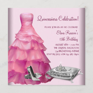 Rosa Ball Gown High Heel Shoes Pink Quinceanera Einladung
